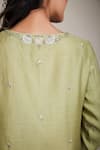 Sue Mue_Green Cotton, Mul Round Embroidered Kurta Set_at_Aza_Fashions