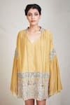 Buy_Sue Mue_Gold Mul Band Collar Embroidered Short Tunic _at_Aza_Fashions