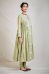 Sue Mue_Green Cotton, Mul Round Embroidered Anarkali Set _Online_at_Aza_Fashions
