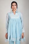 Buy_Sue Mue_Blue Mul Spread Collar Embroidered Flared Short Tunic _at_Aza_Fashions