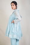 Sue Mue_Blue Mul Spread Collar Embroidered Flared Short Tunic _Online_at_Aza_Fashions