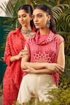 Shop_Twenty Nine_Red Crushed Raidaana Silk Bandhani Pattern Peplum Shirt_Online_at_Aza_Fashions