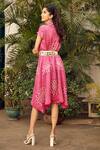 Twenty Nine_Pink Bandhani Pattern Cowl Neck Shift Dress_Online_at_Aza_Fashions
