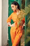 Twenty Nine_Orange Gabardine Mirrors, Embroidery Collared Bandhani Pattern Shirt _at_Aza_Fashions