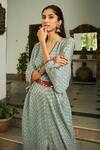 Shop_Twenty Nine_Blue Bandhani Pattern Kaftan With Belt_Online_at_Aza_Fashions