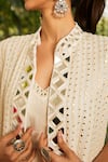 Twenty Nine_White Georgette Mirrors, Beads Mandarin Collar Embroidered Jacket _Online_at_Aza_Fashions