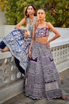 Twenty Nine_Blue Gabardine Mirrors, Beads V-neck Hand Embroidered Bustier _Online_at_Aza_Fashions