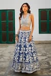 Shop_Twenty Nine_Blue Gabardine Mirrors, Beads V-neck Hand Embroidered Bustier _Online_at_Aza_Fashions
