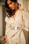 Buy_Twenty Nine_Ivory Georgette Embroidery Collared Oversized Jacket With Belt 