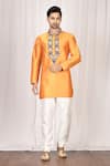 Buy_Aryavir Malhotra_Orange Dupion Silk Embroidered Short Kurta _at_Aza_Fashions