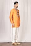 Aryavir Malhotra_Orange Dupion Silk Embroidered Short Kurta _Online_at_Aza_Fashions