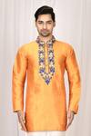 Buy_Aryavir Malhotra_Orange Dupion Silk Embroidered Short Kurta _Online_at_Aza_Fashions