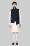 Arihant Rai Sinha_Blue Terry Rayon Draped Bundi And Kurta Set_Online_at_Aza_Fashions