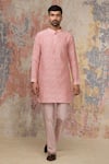 Buy_Devnaagri_Pink Cotton , Chanderi Kurta And Pant Set _at_Aza_Fashions