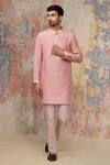 Devnaagri_Pink Cotton , Chanderi Kurta And Pant Set _Online_at_Aza_Fashions