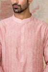 Devnaagri_Pink Cotton , Chanderi Kurta And Pant Set _at_Aza_Fashions