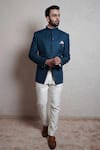 Buy_Soniya G_Blue Silk Bandhgala Set_at_Aza_Fashions