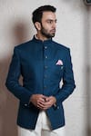 Soniya G_Blue Silk Bandhgala Set For Men_Online_at_Aza_Fashions