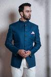 Buy_Soniya G_Blue Silk Bandhgala Set_Online_at_Aza_Fashions