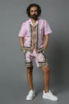 Buy_House of Three_Pink Cotton Linen Printed Jewel Mural Hawaiian Shorts  _at_Aza_Fashions