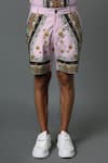 Buy_House of Three_Pink Cotton Linen Printed Jewel Mural Hawaiian Shorts  _Online_at_Aza_Fashions