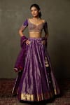 Buy_RI.Ritu Kumar_Purple Blouse Chinon, Dupatta Organza, Lehenga Banaras Bridal Set _Online_at_Aza_Fashions