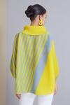 Shop_Scarlet Sage_Yellow Polyester Sloane Stripe Print Pleated Top_at_Aza_Fashions