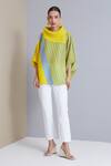 Buy_Scarlet Sage_Yellow Polyester Sloane Stripe Print Pleated Top_Online_at_Aza_Fashions