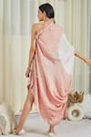 Shop_Twenty Nine_Peach Silk Bandhani Tie And Dye One Shoulder Dress _at_Aza_Fashions