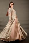 OMANA BY RANJANA BOTHRA_Pink Jacket Organza Embroidered Floral Round Long And Maxi Gown Set _Online_at_Aza_Fashions