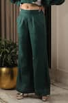 OMANA BY RANJANA BOTHRA_Emerald Green Cotton Linen Embroidery Tiger Patch Top And Pant Co-ord Set _Online_at_Aza_Fashions