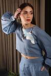 Buy_Omana By Ranjana Bothra_Blue Square Neck Bird Embroidered Top And Pant Set _Online_at_Aza_Fashions