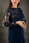 Buy_Omana By Ranjana Bothra_Blue Blouse Net With Satin Lining Embroidered Floral Pre-draped Georgette Saree _Online_at_Aza_Fashions