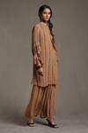 Shop_Ritu Kumar_Coral Rayon Crepe Floral Stripe Print Kurta And Pant Set_Online_at_Aza_Fashions