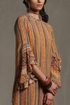 Buy_Ritu Kumar_Coral Rayon Crepe Floral Stripe Print Kurta And Pant Set