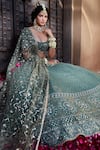 Shop_Kritika Dawar_Green Chanderi, Georgette, Net Mirrors, Scallop Embroidered Bridal Lehenga Set _Online_at_Aza_Fashions