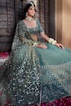 Kritika Dawar_Green Chanderi, Georgette, Net Mirrors, Scallop Embroidered Bridal Lehenga Set _at_Aza_Fashions