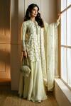 Nehha Nhata_Beige Silk Embroidery, Sequins Round Neck Hand Kurta Sharara Set _Online_at_Aza_Fashions