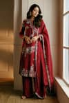 Nehha Nhata_Maroon Silk Hand Embroidered Floral Patterns Round Kurta Set _Online_at_Aza_Fashions