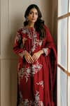 Buy_Nehha Nhata_Maroon Silk Hand Embroidered Floral Patterns Round Kurta Set _Online_at_Aza_Fashions