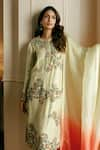 Nehha Nhata_Beige Silk Hand Embroidered Floral Patterns Round Straight Kurta Set _Online_at_Aza_Fashions