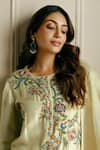 Buy_Nehha Nhata_Beige Silk Hand Embroidered Floral Patterns Round Straight Kurta Set _Online_at_Aza_Fashions