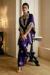 Buy_Nehha Nhata_Purple Silk Hand Embroidered Floral Patterns Notched Lapel Kaftan And Pant Set _Online_at_Aza_Fashions