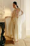 Buy_Nehha Nhata_Off White Organza Embroidery High Neck 3d Floral Top And Asymmetric Pant Set _Online_at_Aza_Fashions