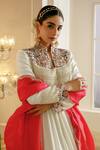 Nehha Nhata_Off White Chanderi, Organza Embroidery Bandeau Neck Anarkali With Dupatta _Online_at_Aza_Fashions