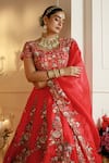 Buy_Nehha Nhata_Red Organza Hand Embroidered Floral Thread And Dabka Patterns Bridal Lehenga Set _Online_at_Aza_Fashions