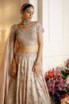 Buy_Nehha Nhata_Beige Silk Hand Embroidered Floral Patterns Square Bridal Lehenga Set _Online_at_Aza_Fashions