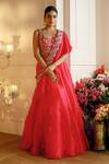 Buy_Nehha Nhata_Red Silk, Organza, Georgette Ruffles, Embroidery, Lehenga Set With Sash _Online_at_Aza_Fashions