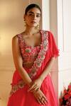 Shop_Nehha Nhata_Red Silk, Organza, Georgette Ruffles, Embroidery, Lehenga Set With Sash _Online_at_Aza_Fashions