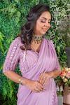 Buy_Ohaila Khan_Purple Chiffon Embroidery Aanam Border Pre-draped Saree With Blouse  _Online_at_Aza_Fashions